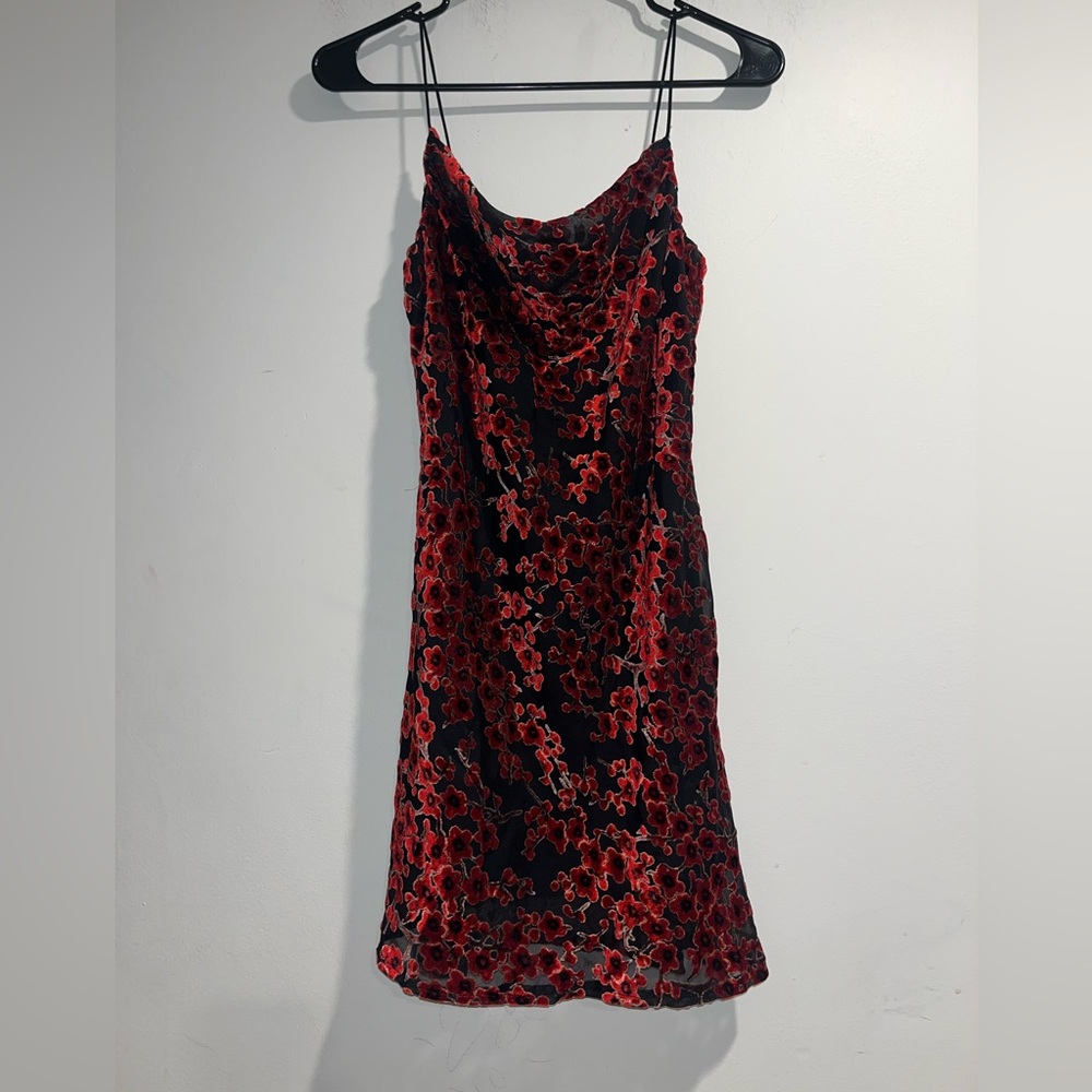 PRINCESS POLLY Velvet flower slip mini dress